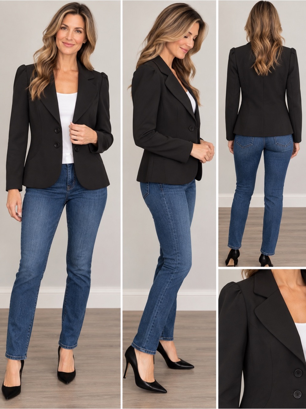 WHBM Woman’s Black Fitted Blazer Jacket Size 6 2Button Front